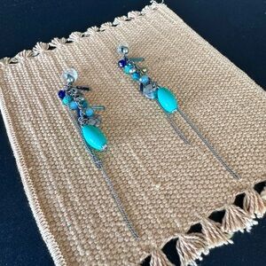 Express long beaded dangle earrings blue, silver, & turquoise